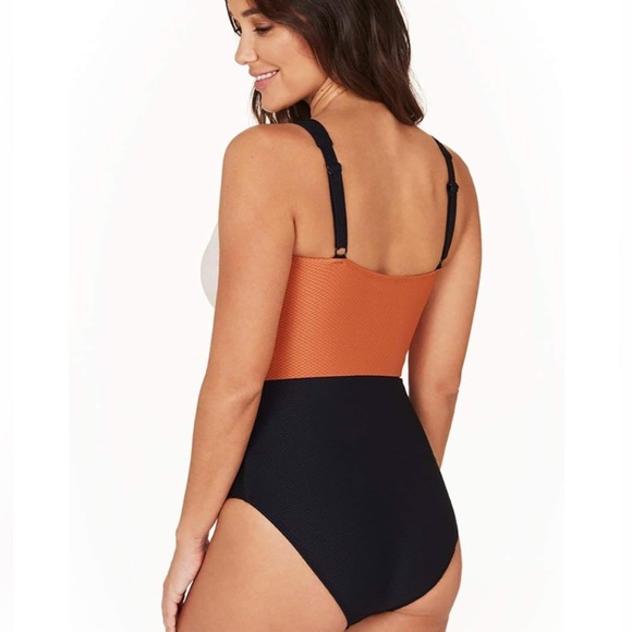 Nip Tuck Swim, Color Block, Textured, Tummy Control, One Piece Swimsuit SZ 4 - Picture 2 of 13